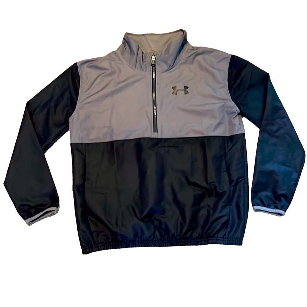 Under Armour Youth Large YL Loose Fit Grey & Black Logo Rain/Wind Jacket No Hood